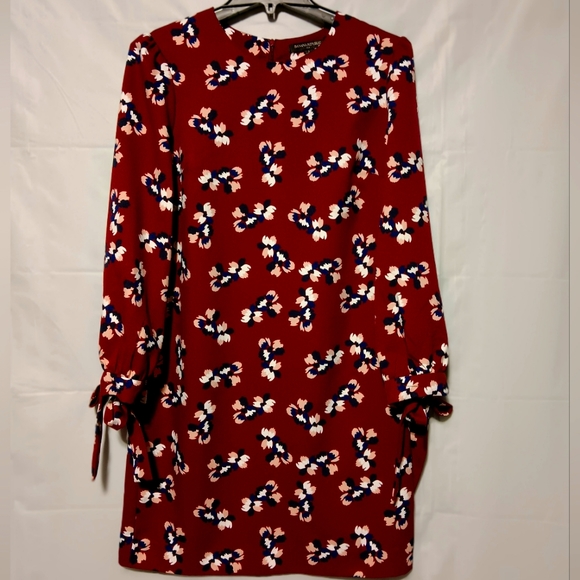 Banana Republic EUC Women's Burgundy Dress w/Floral Pattern, Sz 2, Tie on Sleeve - Picture 1 of 9